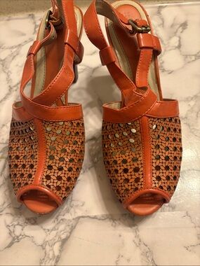 Naturalizer Orange Woven Peep-Toe Ankle Strap Sandals